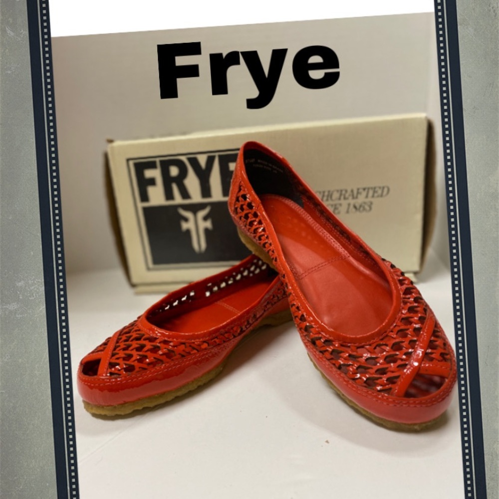 Frye Red Woven Patent Leather Peep Toe Flats 5.5